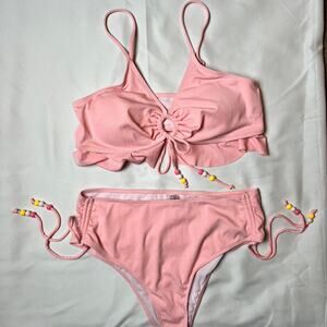 Blush Bikini Set – Adjustable Straps & Tie-Up Detail